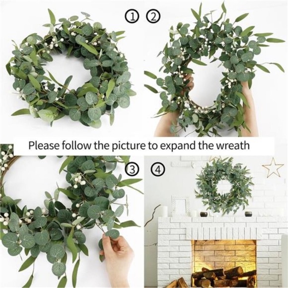 20in Artificial Eucalyptus Wreath for Front Door Fall Wreath Green Leaf Wreath - Picture 4 of 8